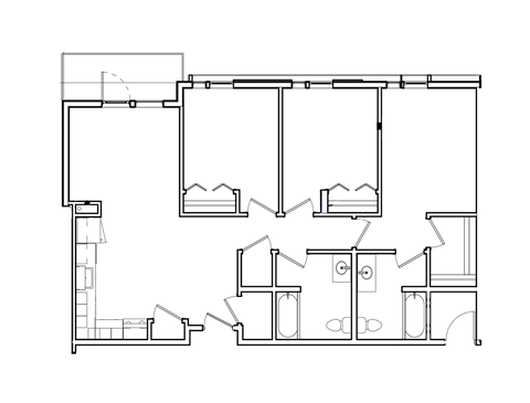 Floor plan for 3 beds, 2 baths, 1152 sqft